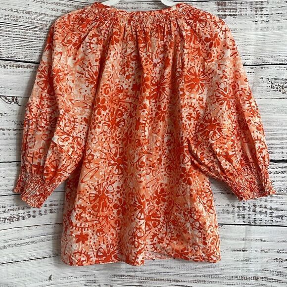 Maria Oliver Top Womens size XS Lara coral wax tassels cotton boho Blouse Floral - Picture 6 of 12